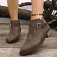 Women's Leather Block Heel Zipper Slip-on Martin Boots