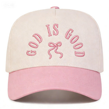 GOD IS GOOD Embroidered Bow Color Block Baseball Cap