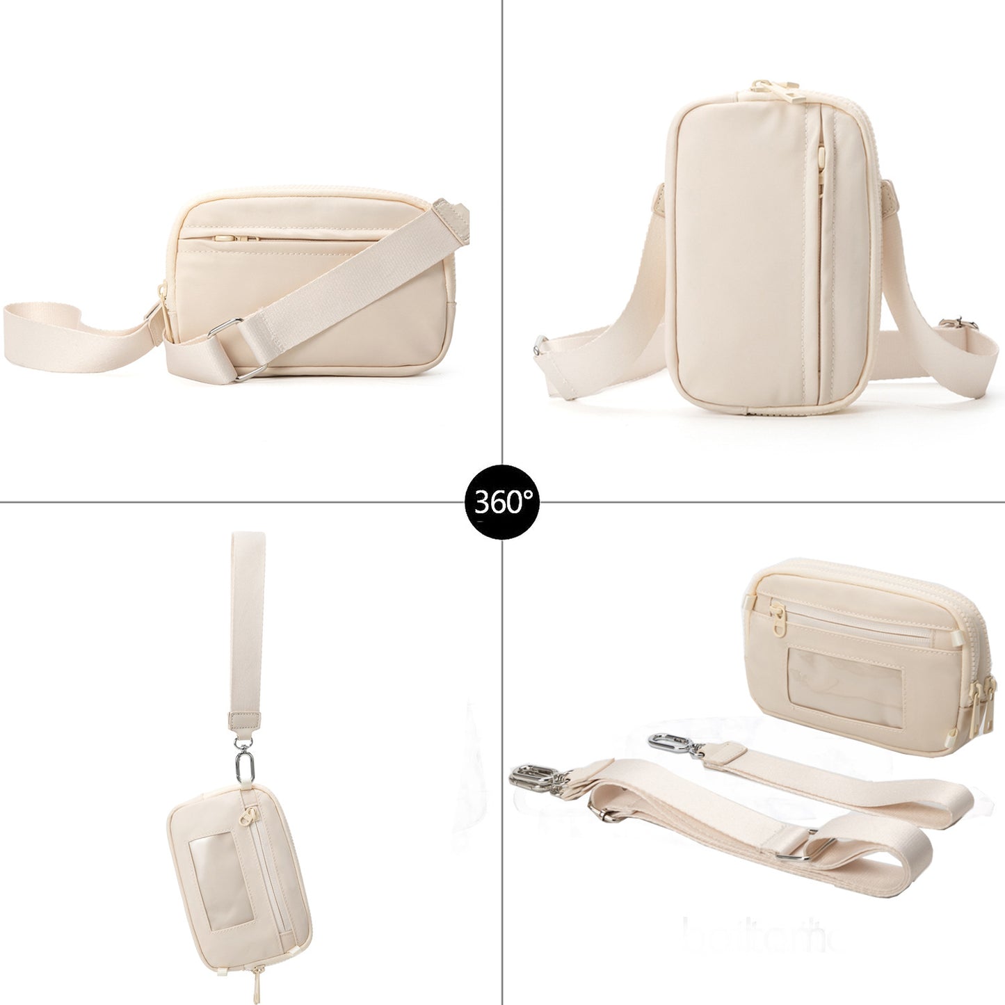 Nylon Double Compartment Crossbody and Wristlet
