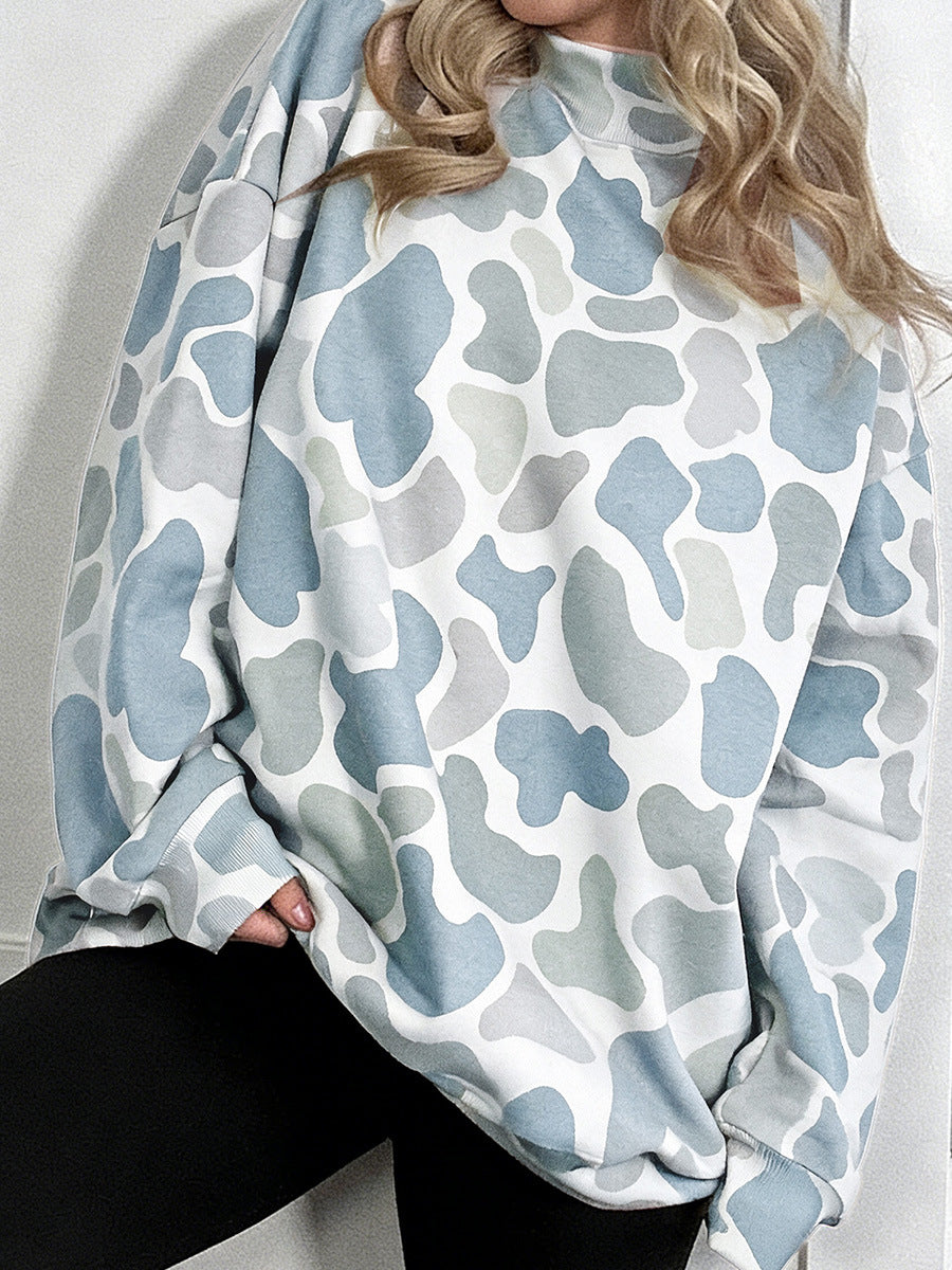 Sky Blue Camouflage Western Style Pullover Sweatshirt