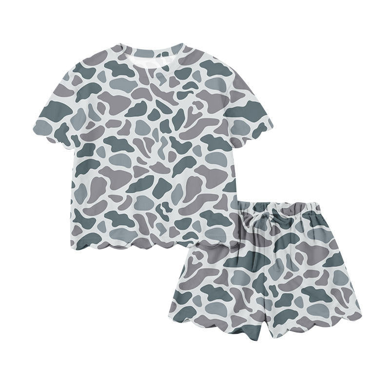 Kid's Camo T-Shirt & Scalloped Shorts Two-Piece Lounge Set