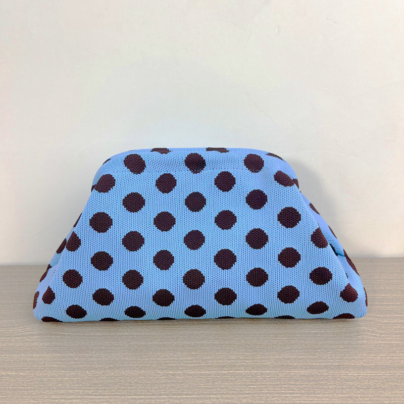 Polka Dot Knitted Kiss-Lock Clutch Bag