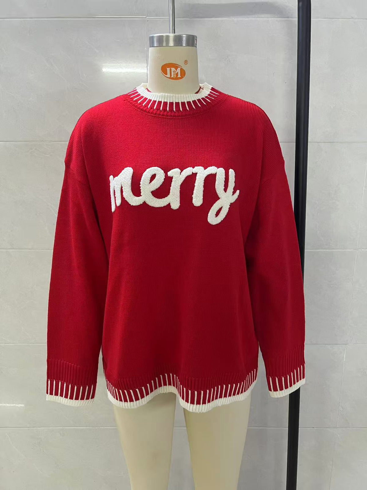 Merry Festive Knit Sweater  Casual Holiday Crewneck Pullover Top