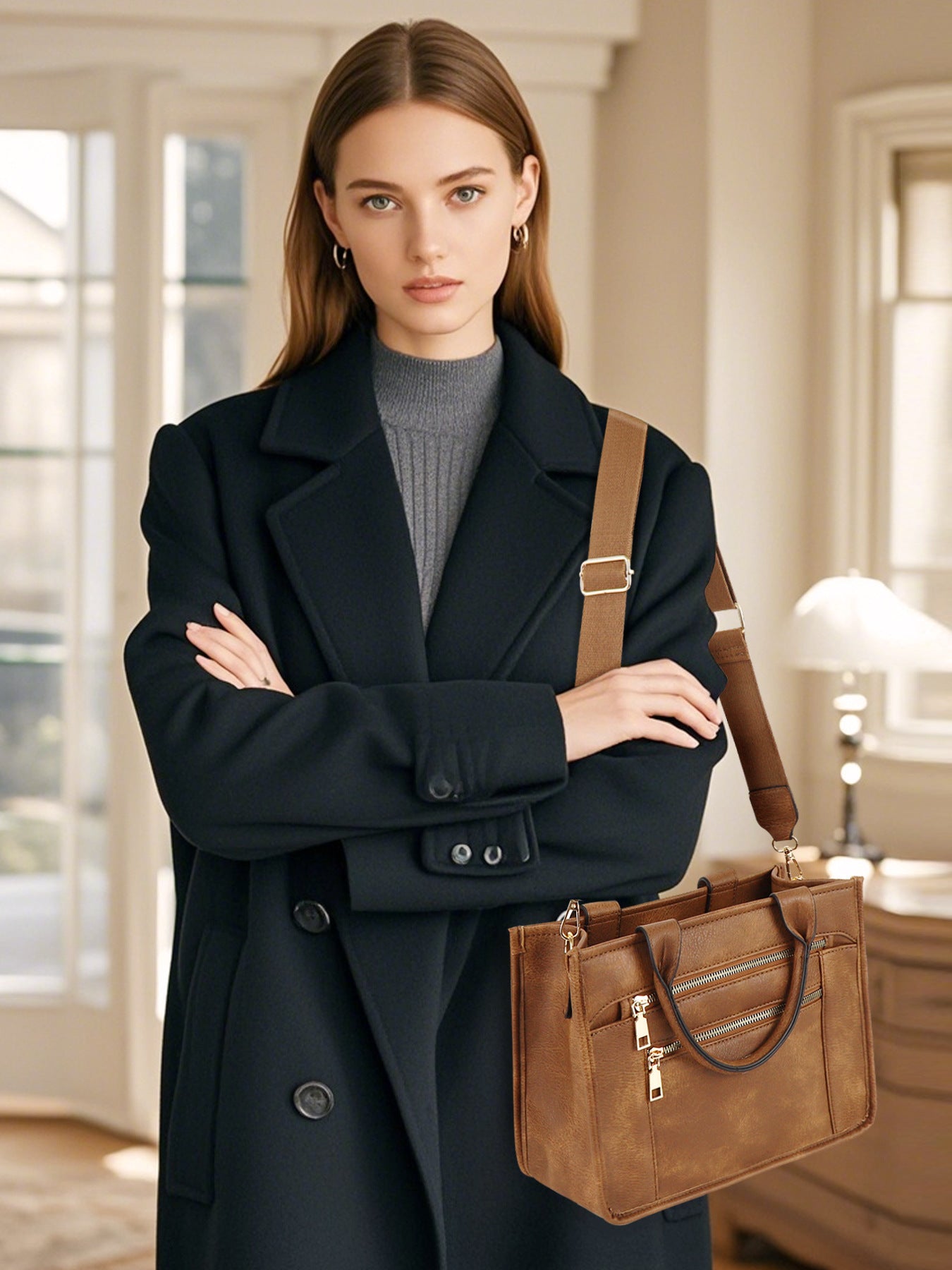 Leisure Crossbody Bag With Double Zippers For Women