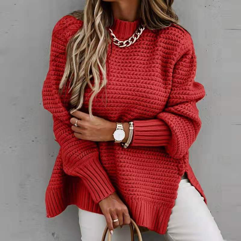 Round Neck Slit Sweater