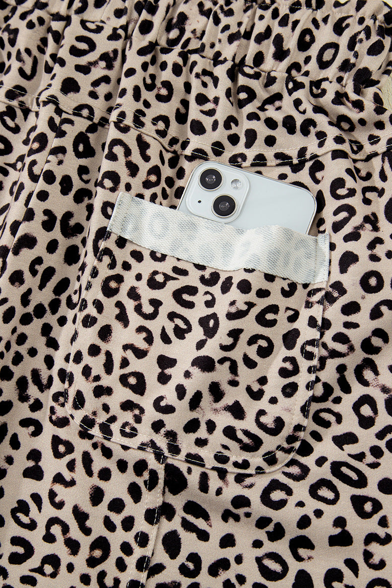 Leopard Print Wide Leg Terry Knit Pants