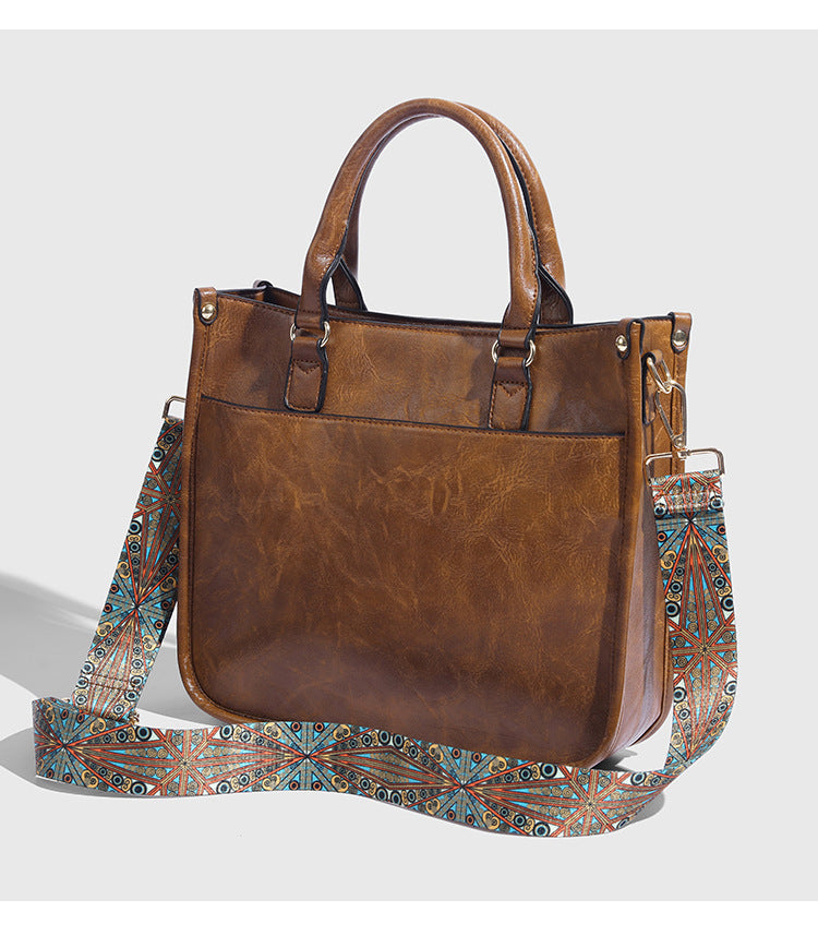 Vagan Leather Shoulder Bag with Adjustable Geometric Strap