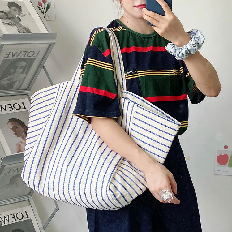 Large Capacity Striped Tote Bag