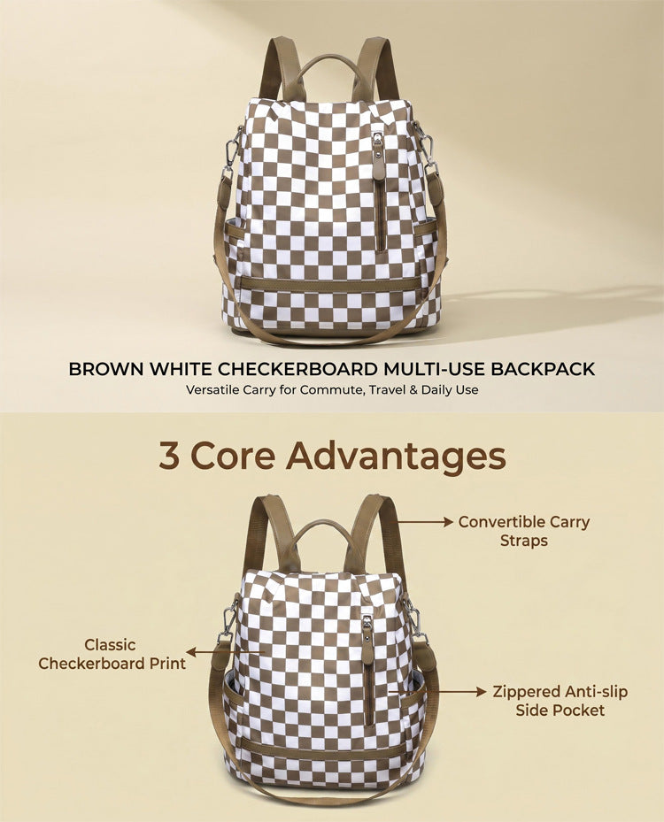 Convertible Checkered Backpack Purse — 2-in-1 Fashion Shoulder Bag
