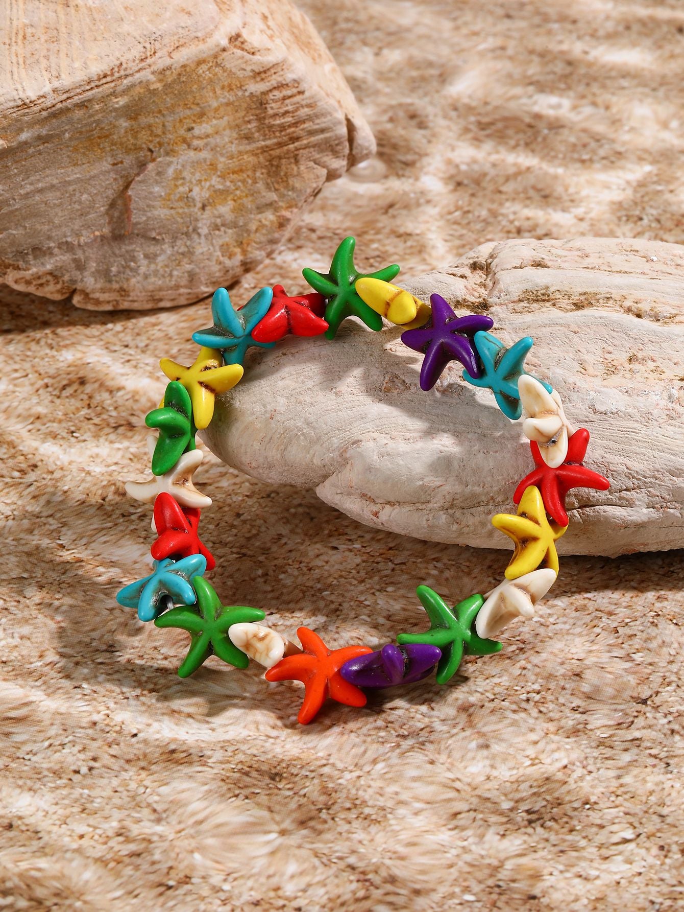 Marine Style Starfish Shell Turquoise Shell Beaded Chain Stretch Bracelets