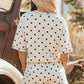 Polka Dot Short Sleeve Loose Top Drawstring Shorts Set