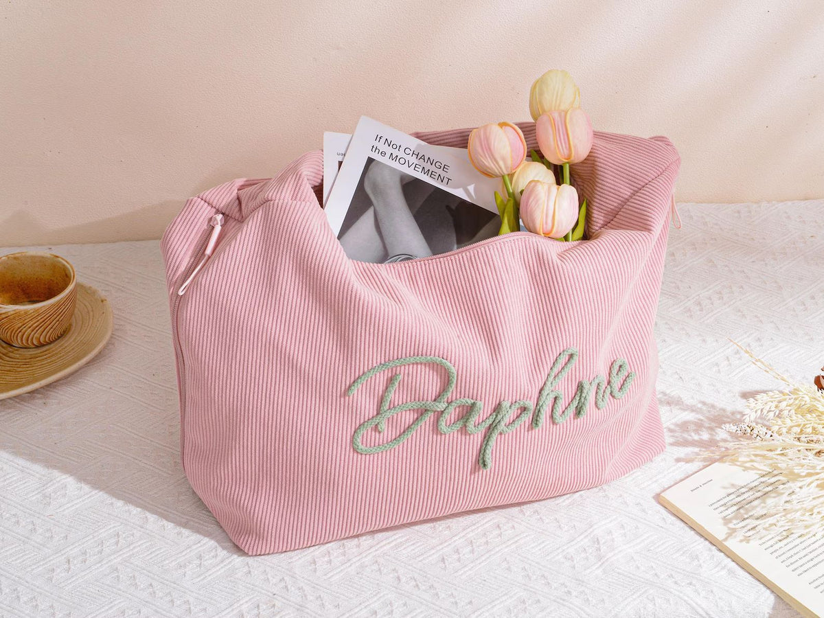 Personalized Corduroy Hobo Shoulder Bag Custom Name Embroidery Tote
