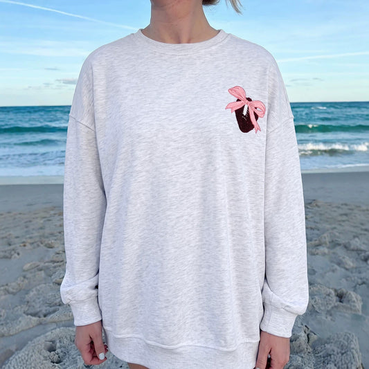 Light Grey Embroidered Football Bow Back Long Sleeve Sweatshirt