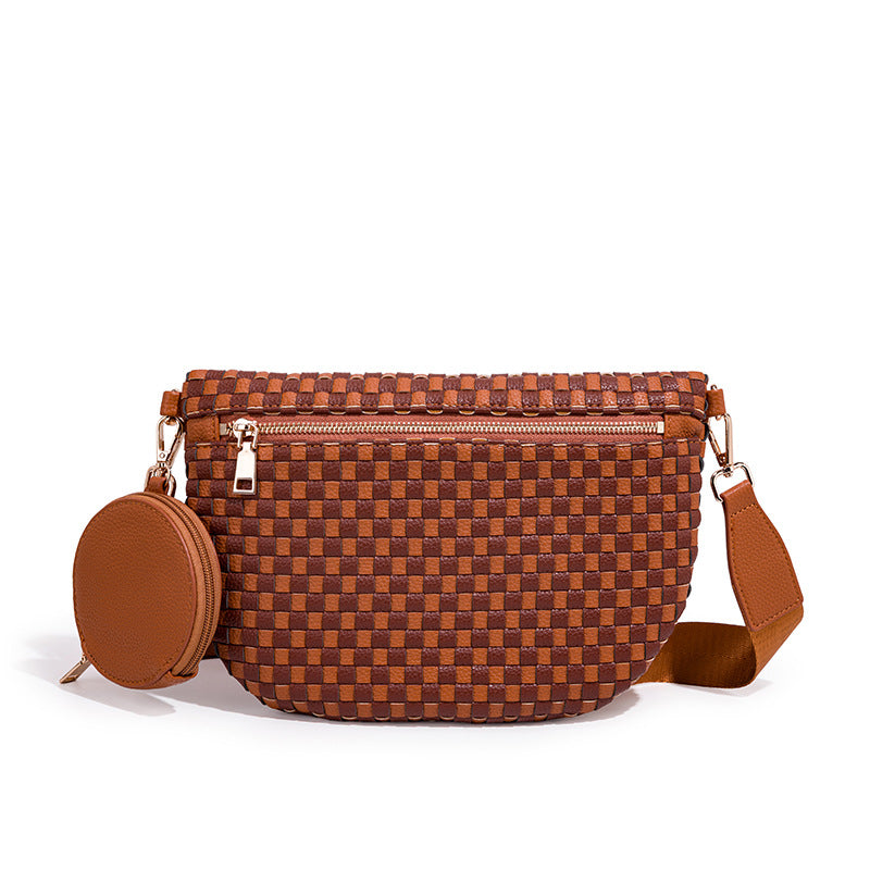 Checkered Woven Crossbody Fanny Pack with Coin Purse