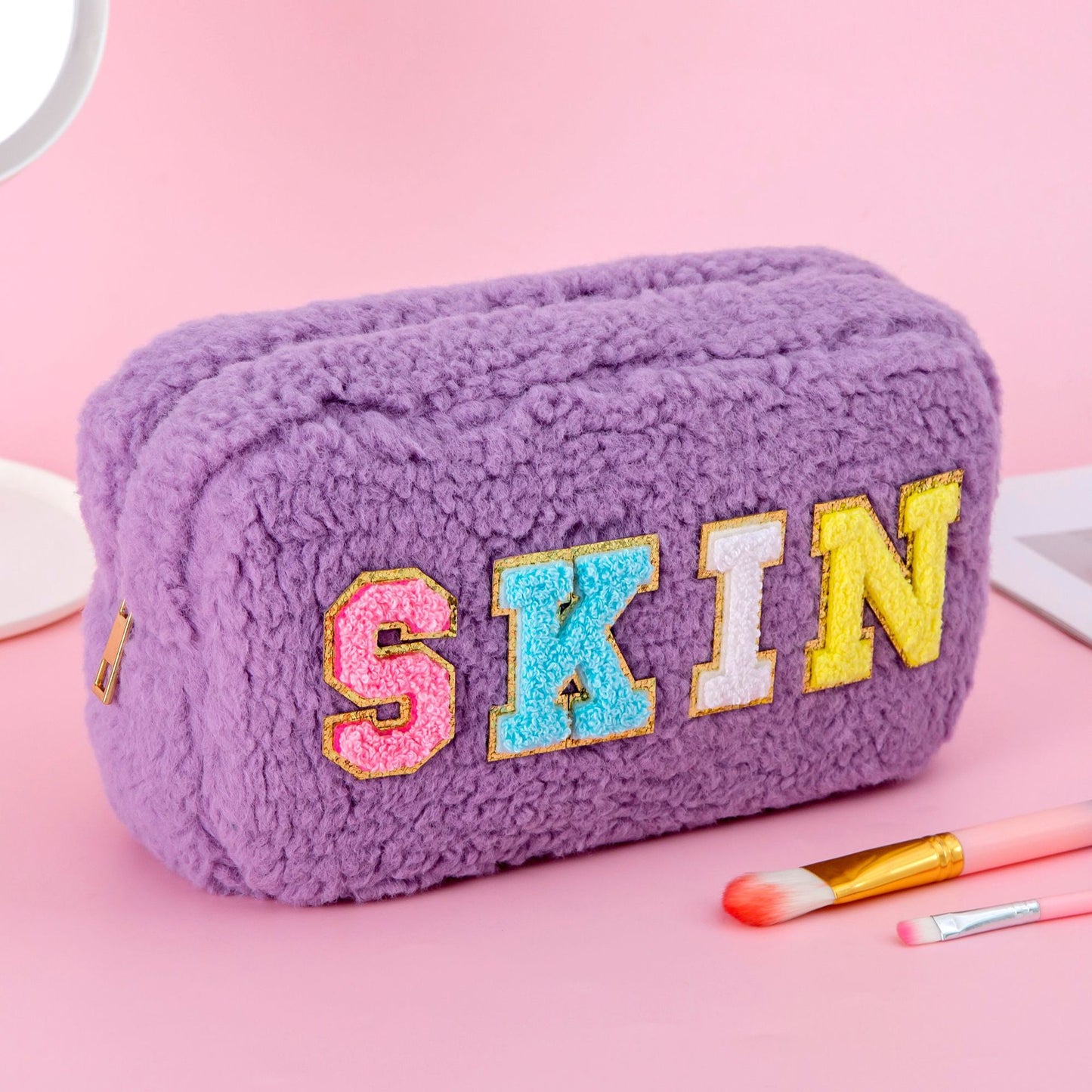 Plush Chenille Letter Cosmetic Bag