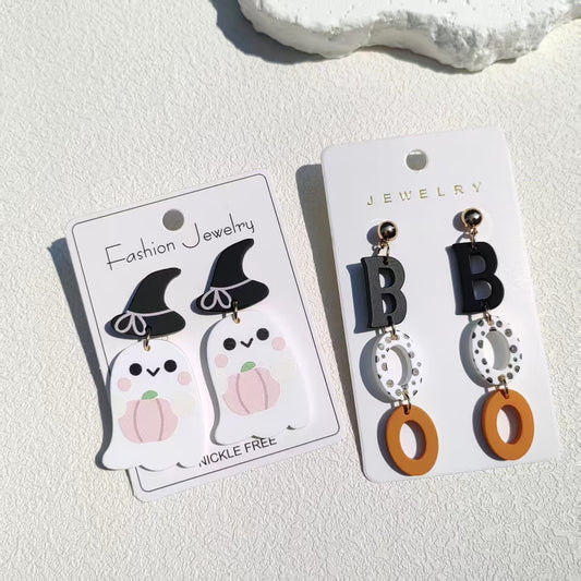 Halloween Wizard Hat Ghost Cute Acrylic Earrings