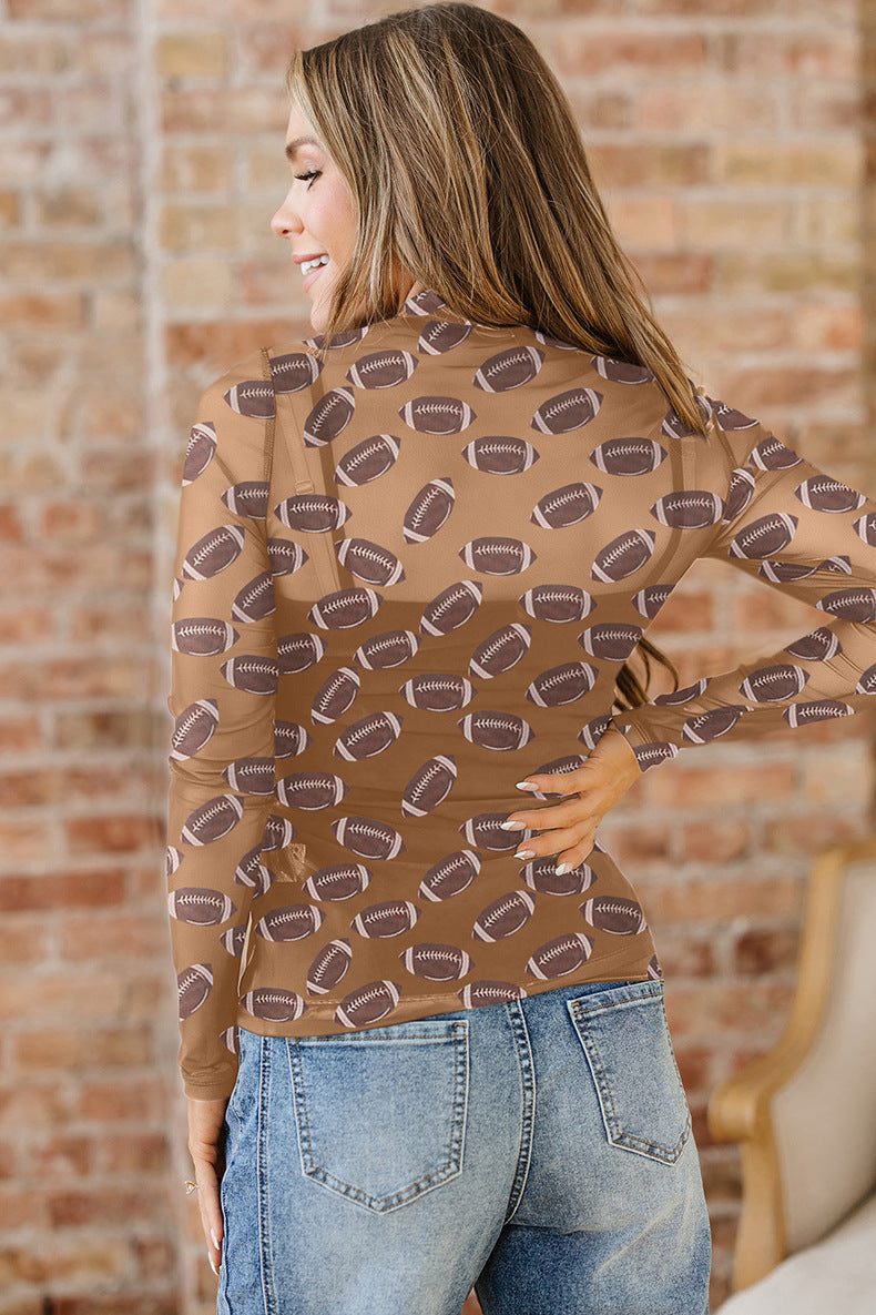 Rugby Game Day Sheer Mesh Long Sleeve Top