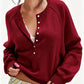 Crew Neck Button Front Knit Pullover