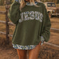 Four Leaf Clover Western Contrast Detail Letter Graphic Baggy Sweatshirt