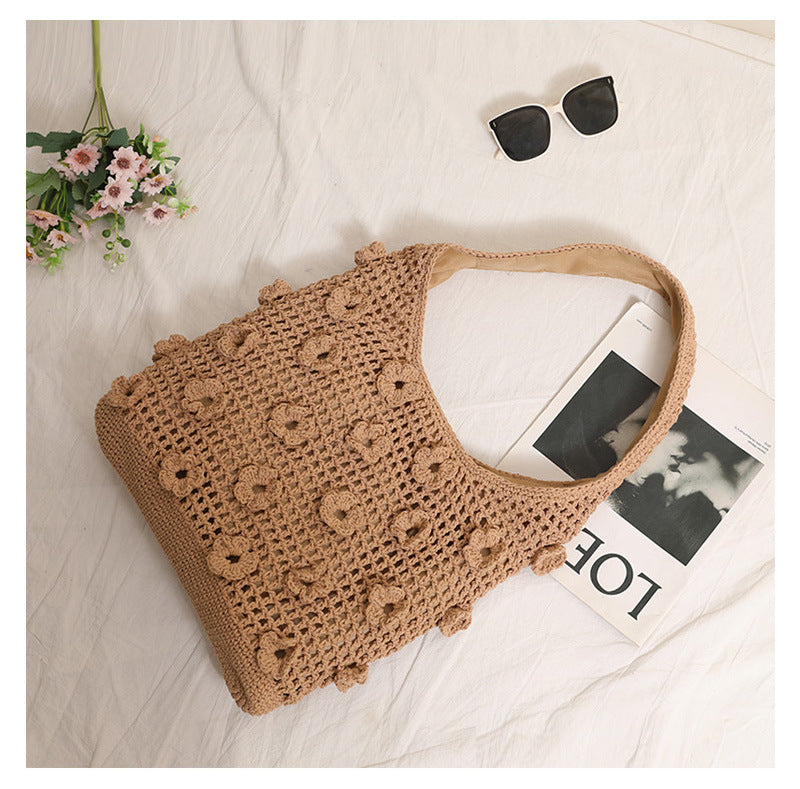 Floral Cotton Thread Woven Tote Bag