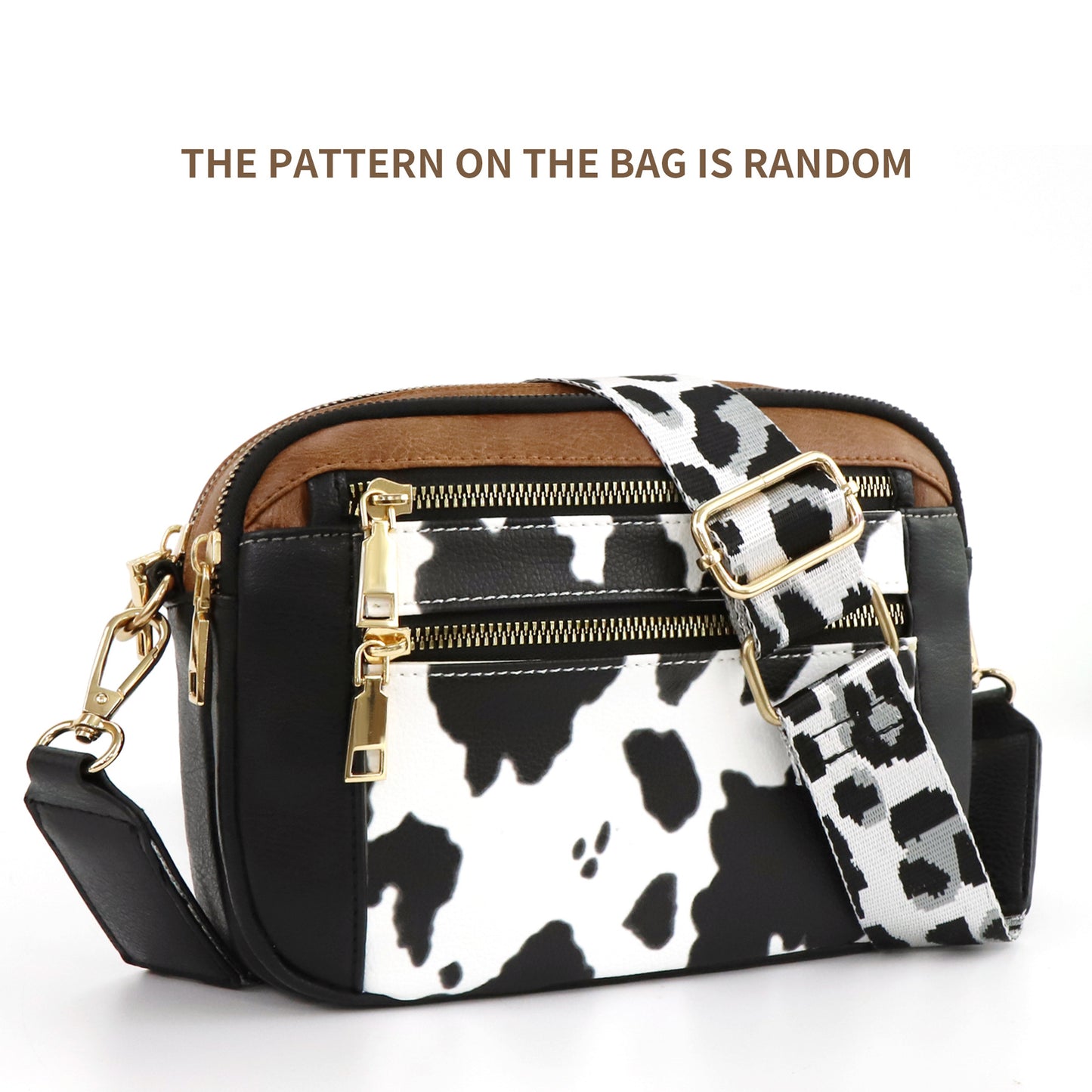 Cow Print Color Block Crossbody Bag With Adjustable Strap