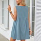 V-neck Sleeveless Pleated Pocket Dress