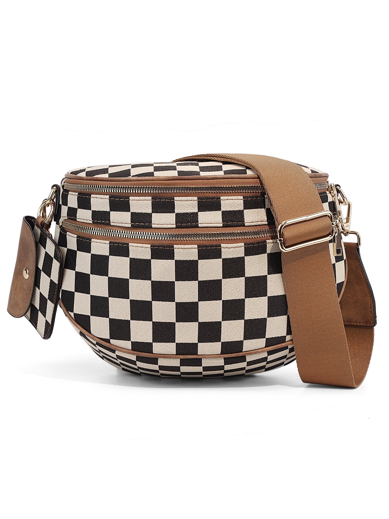 Checkered Crossbody Bag with Detachable Pouch