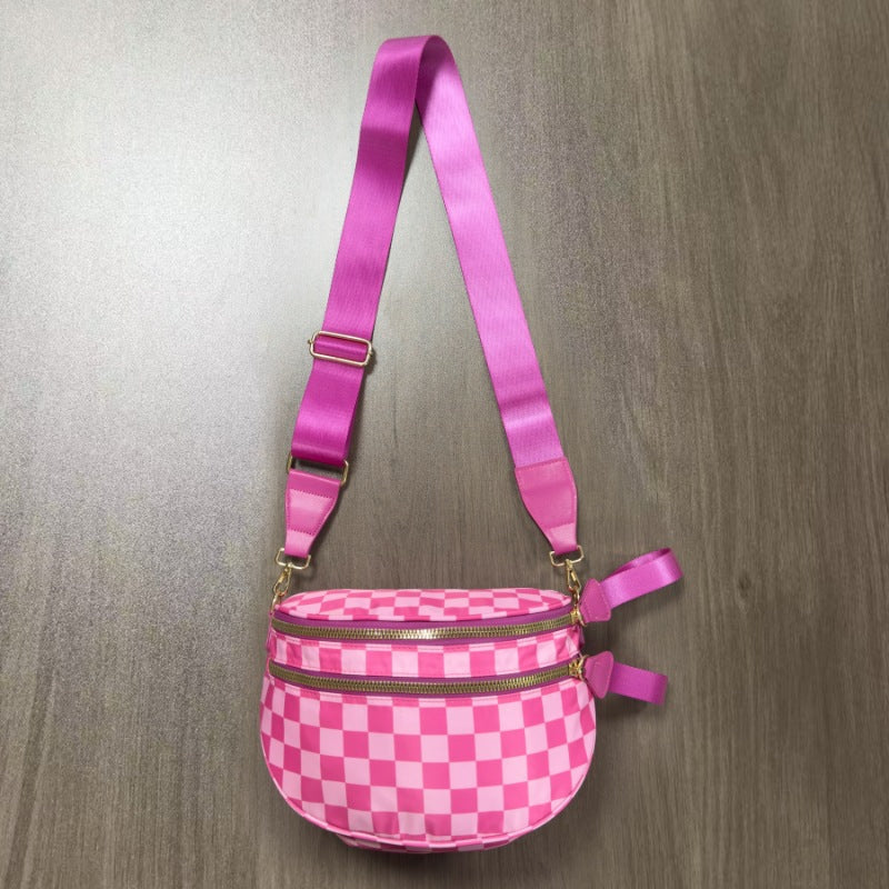 Checkered Crossbody Bag with Detachable Pouch