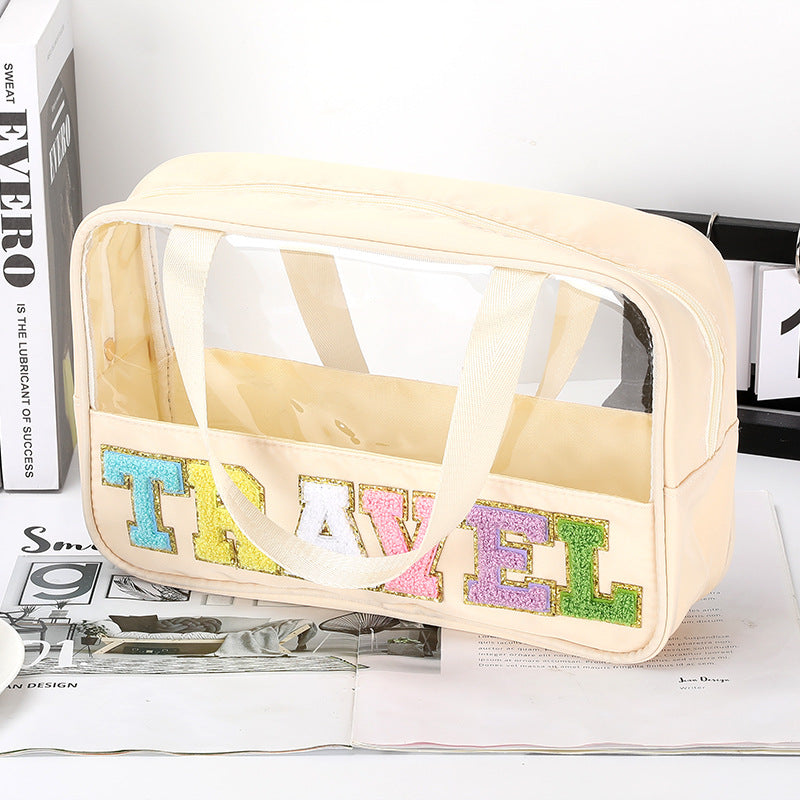 Travel Patch Clear PVC And PU leather Makeup Toiletry Storage Bag
