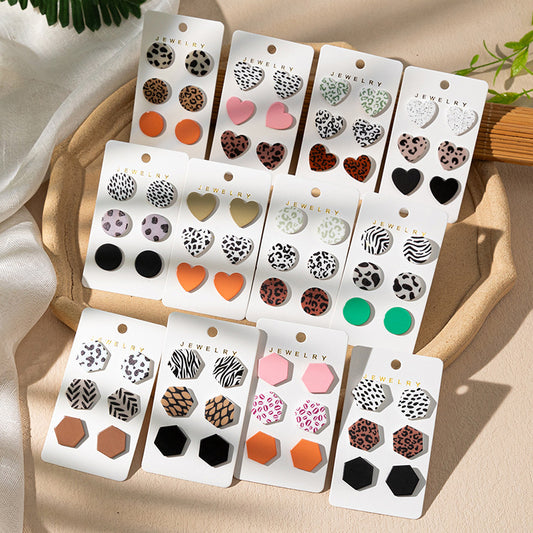 Leopard print acrylic earrings heart earring set(moq3）