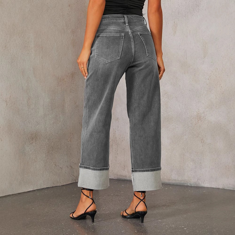 High Rise Straight Cuff Jeans