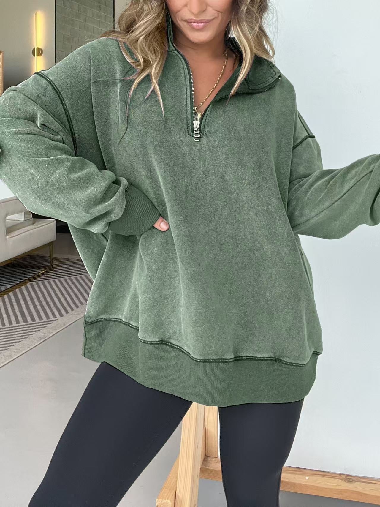 Oversized Quarter Zip Vintage Pullover