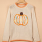 Parchment Floral Embroidery Pumpkin Long Sleeve Round Neck Sweater