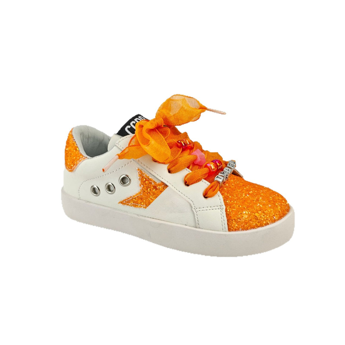 Glitter Star Orange Organza Laced Sneakers