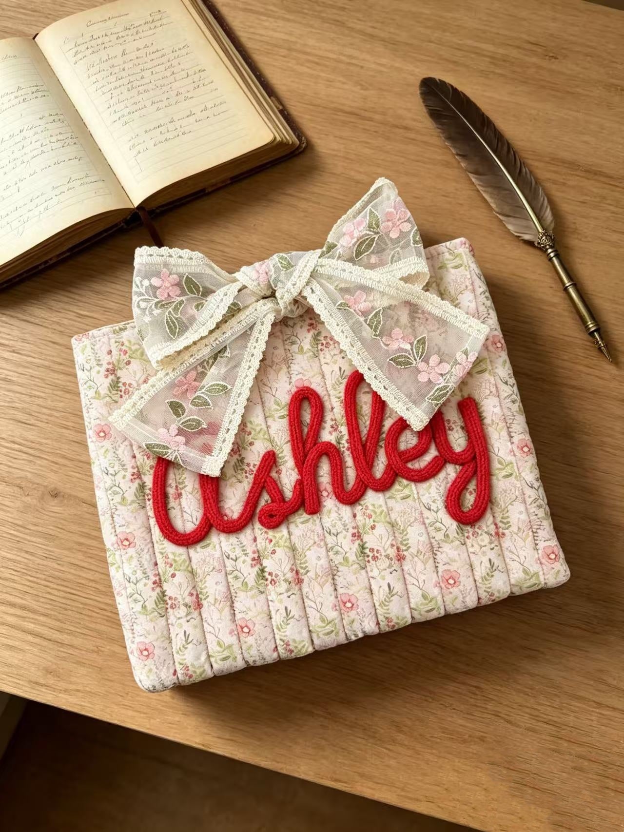 Custom Text Walk by Faith Bible Cover Bow Tie Drawstring Bag