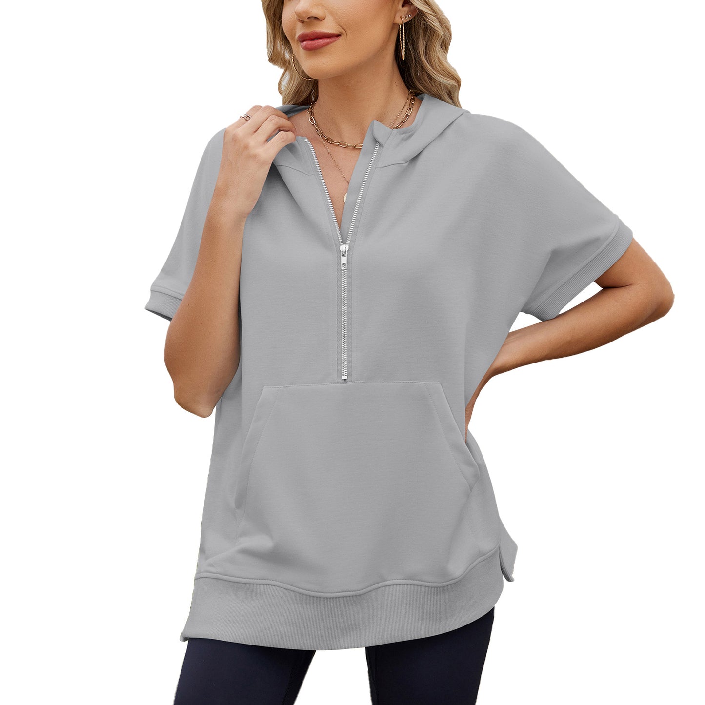 Zipper Pocket Thin Hoodie T-Shirt