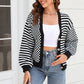 Knitted Plaid Panel Striped Cardigan