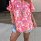 Short Bubble Sleeve Summer Floral Blouse