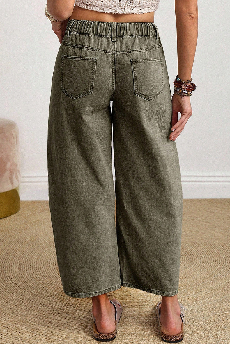 Square Patch Pocket Ankle-length Barrel Jeans