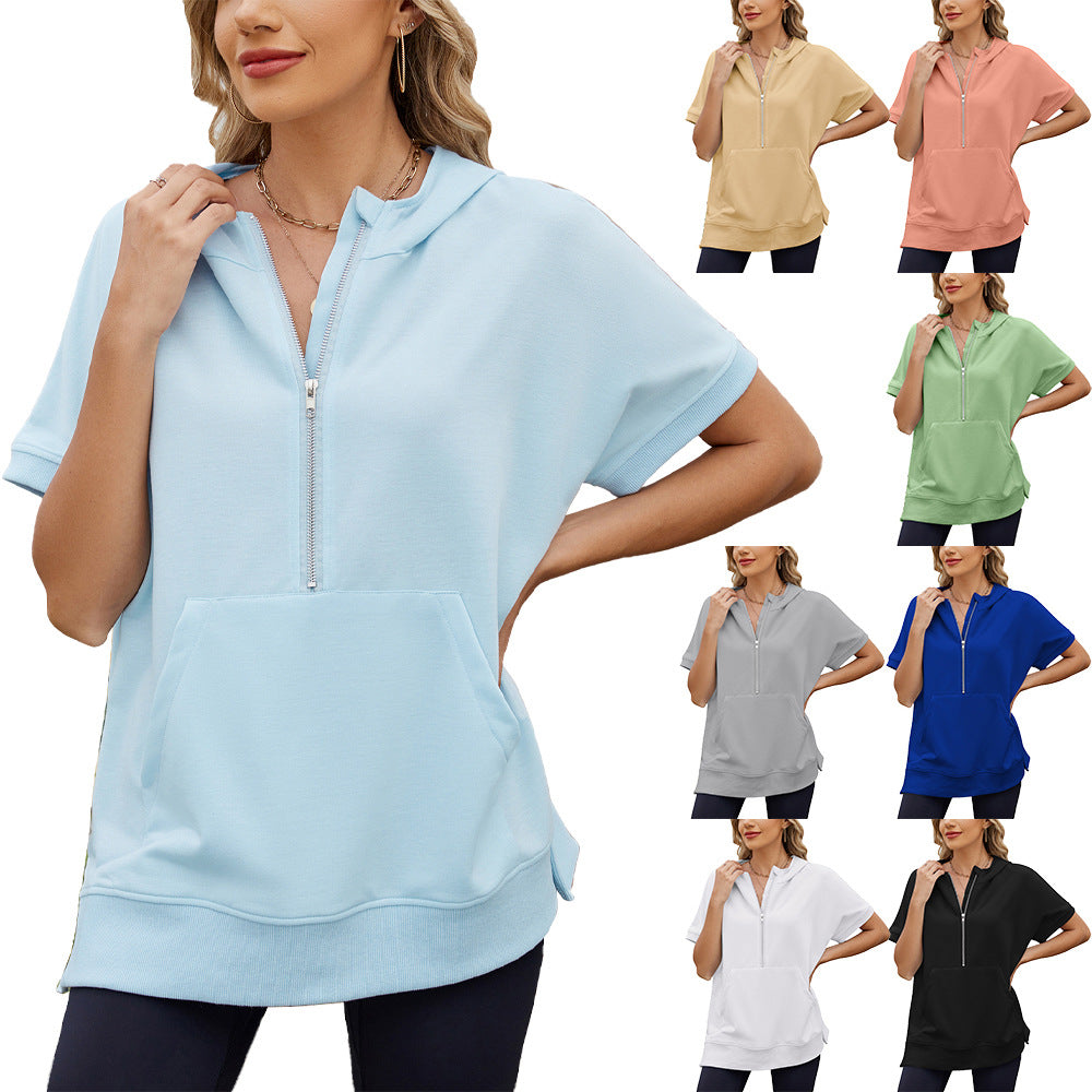Zipper Pocket Thin Hoodie T-Shirt