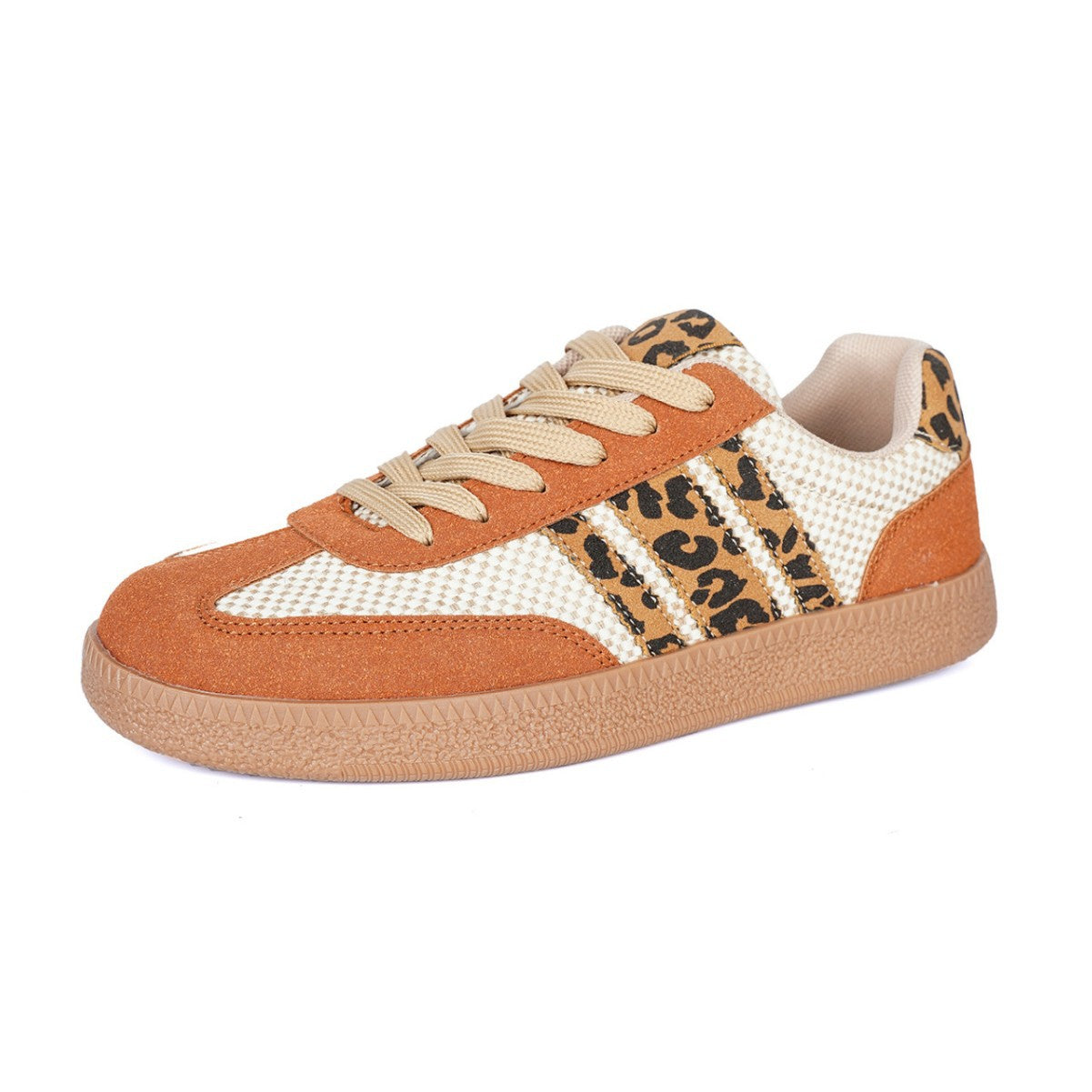 Vagen Leather Leopard Patchwork Flat Sneakers