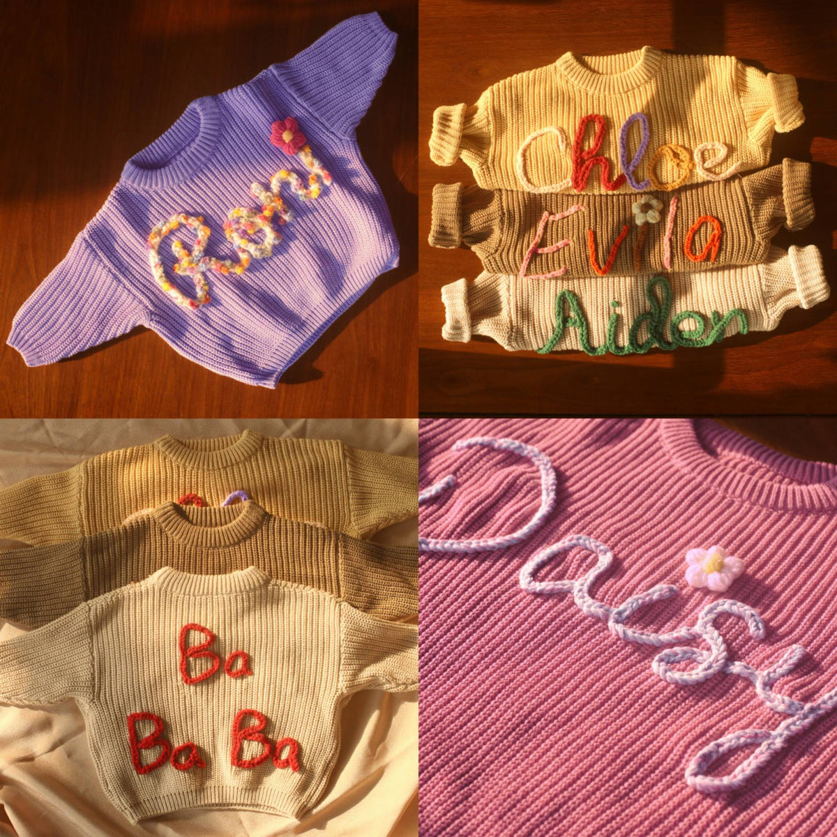 Hand Embroidered Personalized Name Chunky Knit Sweater
