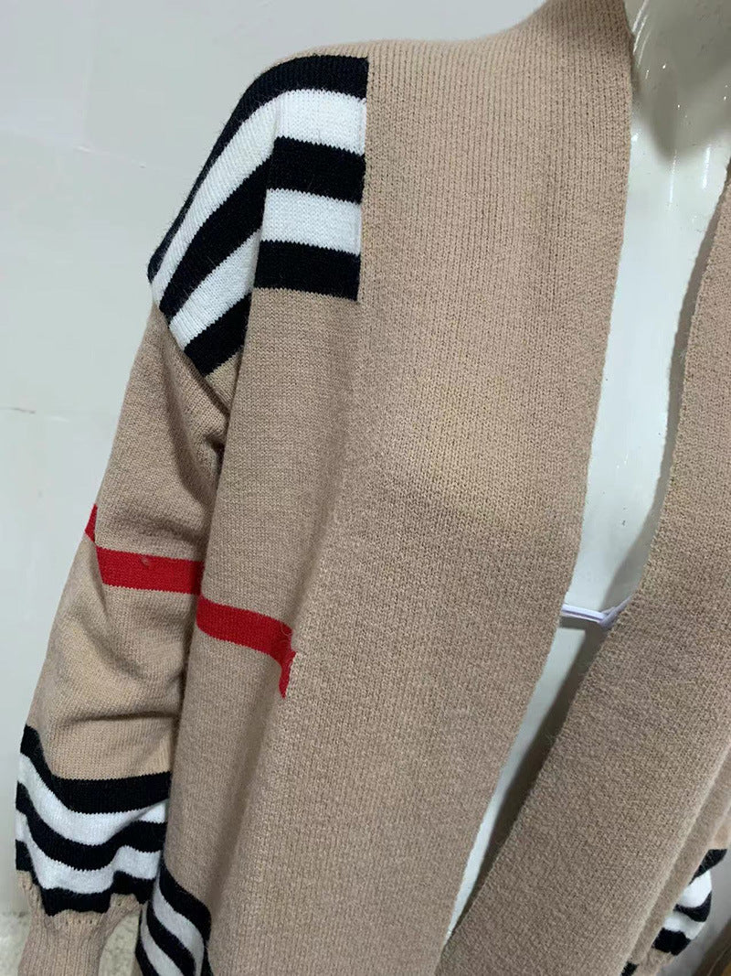 Striped Open Front Longline Sweater Cardigan