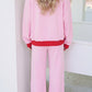 Block Trim Long Sleeve Pullover Drawstring Shift Pants Set