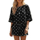 Polka Dot Short Sleeve Loose Top Drawstring Shorts Set