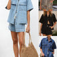 Casual Loose Pocket Short Sleeved Shirt Denim Two-Piece Set