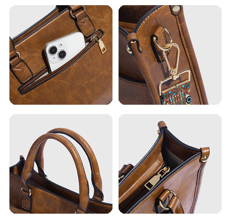 Vagan Leather Shoulder Bag with Adjustable Geometric Strap