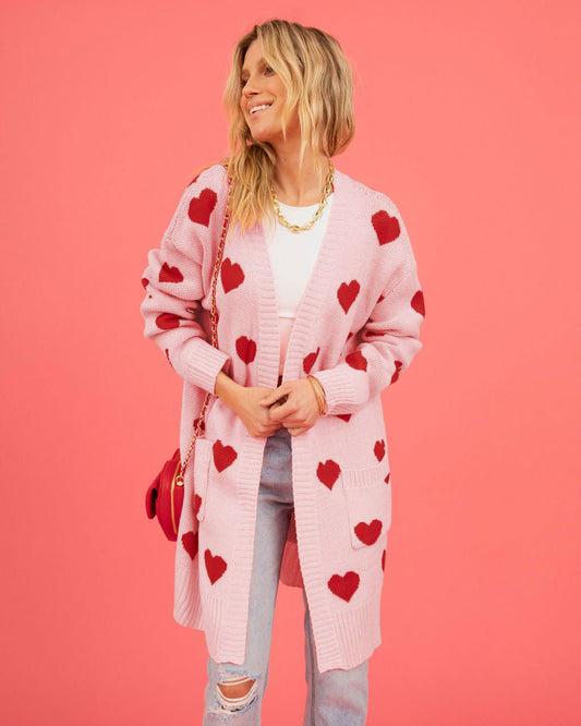 Mid-length Heart Pocket Cardigan