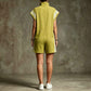 Loose Sleeveless Drawstring Pockets Split-Joint Striped Zipper Stand Collar Rompers