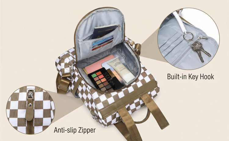 Convertible Checkered Backpack Purse — 2-in-1 Fashion Shoulder Bag